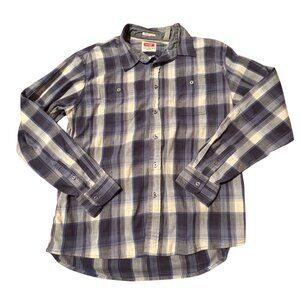 Wrangler Flex For Comfort Mens Button Front Plaid Shirt-Blue-XL-GUC